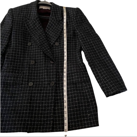 Vtg Jones New York Black & Metallic Silver Fully-Lined Mid-Thigh Blazer Women 6 - Picture 6 of 10